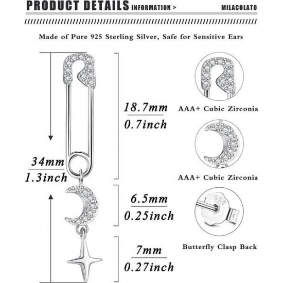 Sterling Safety Pin Earrings Paper Clip Earrings For Women | Sleeper Hoop Earrings | Dangle Cubic Zirconia Stud Earrings | Sterling Paper Clip Earrings Sterling Safety Pin Earrings Paper Clip Earrings For Women | Sleeper Hoop Earrings | Dangle Cubic Zirconia Stud Earrings | Sterling Paper Clip Earrings